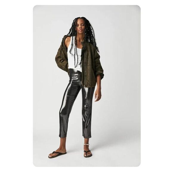 Free People Pants - Free People Norma Kamali Pencil Pants Size Large Silver Metallic